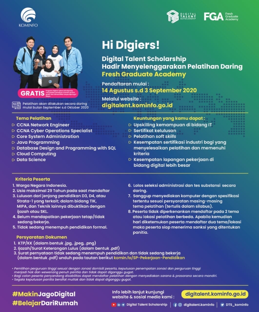 Pembukaan Pendaftaran Akademi VSGA dan FGA Digital Talent Scholarship 2020⁣